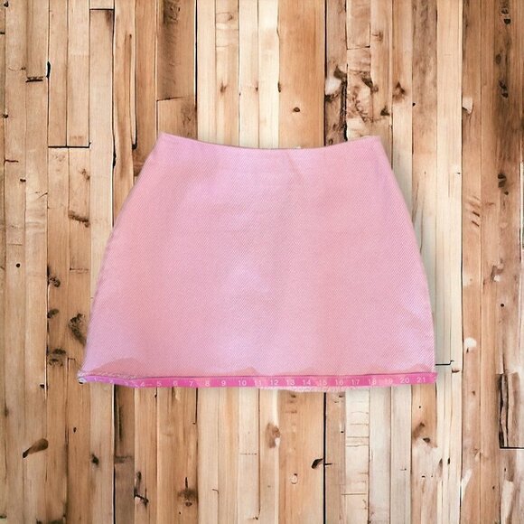 Urban Outfitters Mercy Pink Denim Raw Edge Mini Skirt Size Small - Picture 4 of 12